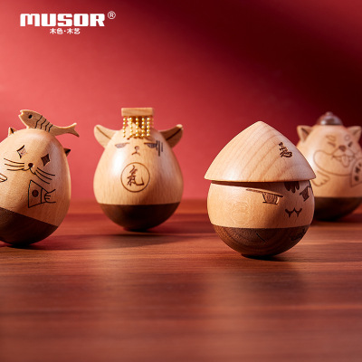 木质原创不倒翁摆件解压玩具送男生女朋友创意可爱生日圣诞