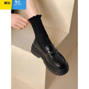 聚范英伦风厚底小皮鞋女2023春季新款法式玛丽珍日系jk单鞋黑色乐福鞋