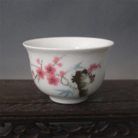 美帮汇景德镇仿古陶瓷珍品水点梅花杯子家居装饰桌面摆件收藏茶具