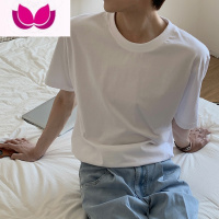 七斓Eli 纯色韩系气质ins高级感短袖T恤男潮流宽松圆领基础款百搭半袖
