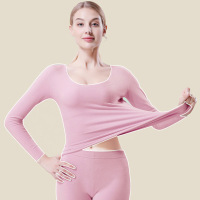 秋冬女士无痕速热保暖内衣套装女双面磨毛加绒女式薄款秋衣裤