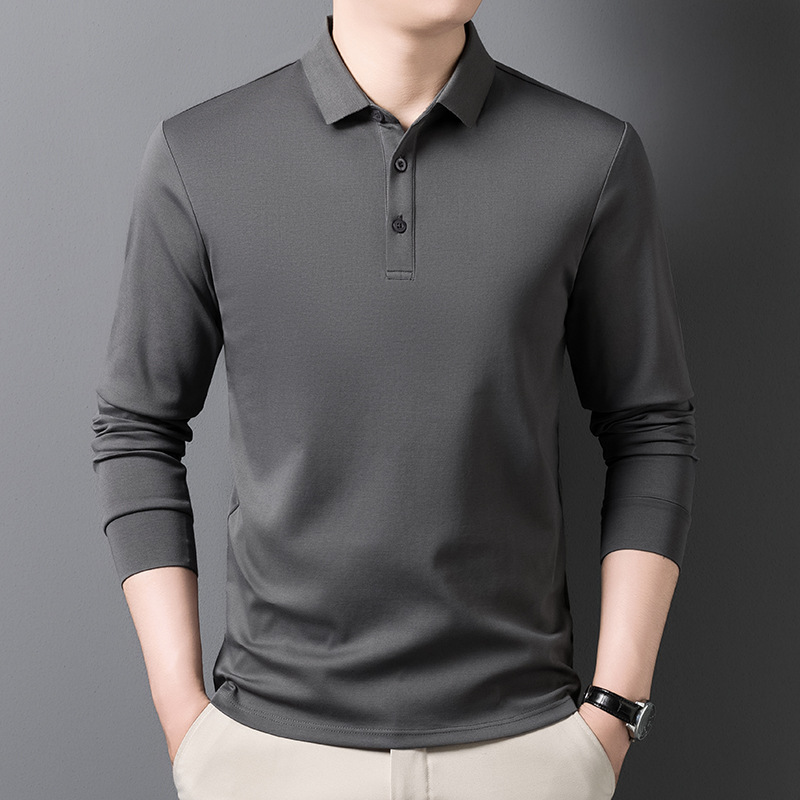 秋冬季新款韩版商务休闲长袖T恤男士时尚百搭中年翻领宽松上衣潮