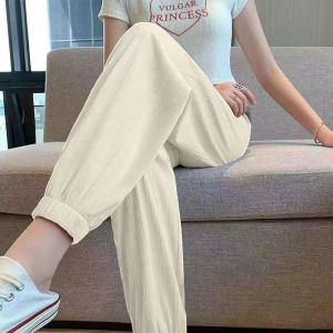 冰丝运动裤女夏季薄款高腰宽松垂感束脚裤休闲灯笼裤子