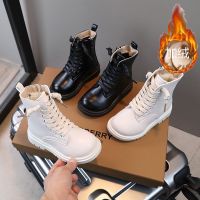儿童皮靴年冬季新款韩版纯色休闲二棉皮靴女童马丁靴加绒棉靴