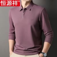 恒源祥2025秋装新款长袖t恤男翻领薄款打底衫中年宽松爸爸装上衣