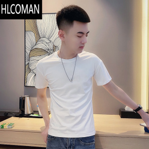 HLCOMAN2025夏季男士白色短袖精小伙纯色帅气t恤网红修身半袖体恤