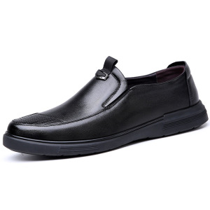 新款秋冬季皮鞋男头层牛皮软面休闲鞋中年软底套脚男鞋子真皮