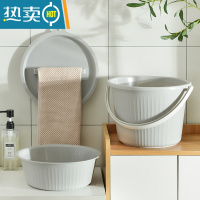 敬平塑料水桶手提学生宿舍用加厚储水桶洗澡带盖家用洗脸盆洗衣小圆桶 [BIEI灰]桶+盆+盖三件套(店长推荐)