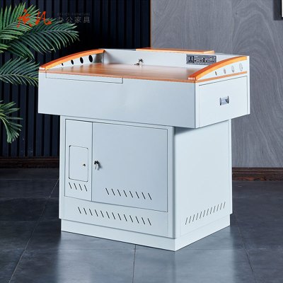 质凡钢制多媒体讲台学校教室老师讲课桌幕布投影中控电子讲台