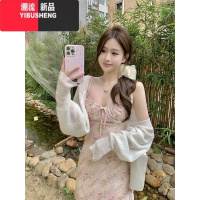 YIBUSHENG蕾丝花边系带碎花吊带连衣裙女季茶歇法式温柔长裙收腰a字裙子