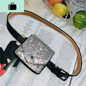 网红水钻小腰包女韩国2020新款个性装饰迷你可拆卸腰带零钱包女包NEW LAKE 黑色翻盖满钻腰包 黑色翻盖满钻腰包