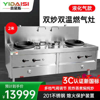 意黛斯 商用燃气大锅灶 猛火灶商用单位学校食堂电磁猛火大炒锅饭店酒店 双头双尾 YDS-YNSSW35/20Y液化气
