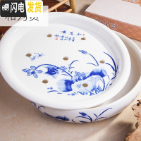 三维工匠陶瓷圆形家用托盘景德镇青花瓷功夫茶具储水茶台茶海茶托 02103和为贵[单个茶盘]