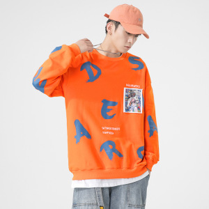 男装长袖卫衣秋冬季新款韩版潮牌男士宽松落肩印花圆领情侣装