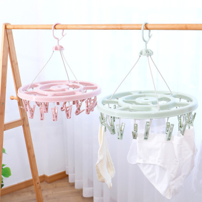潘西多功能衣架防风晾衣夹家用圆形婴儿儿童袜子架多夹子晒衣架内衣架