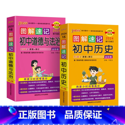 历史+道法 初中通用 [正版]图解速记初中小四门地理生物历史道德与法治知识汇总速查速记背记手册基础知识大全七八九年级初一