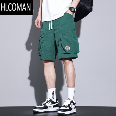 HLCOMAN冰丝休闲短裤男士2025新款潮牌外穿裤子青少年工装速干五分裤夏季