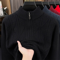 粗针加厚半拉链毛衣男2025冬季新款半高领提花保暖打底男士针织衫