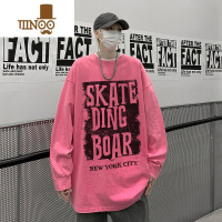 YANXU水洗做旧长袖t恤男秋季2023新款美式复古潮牌印花卫衣打底衫