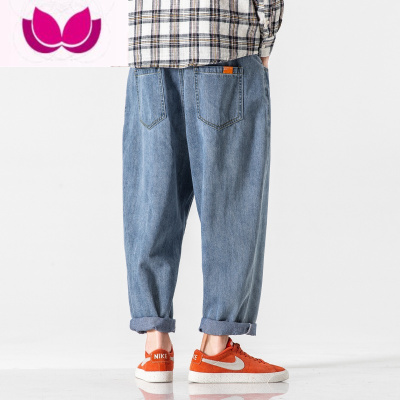 七斓直筒宽松大码牛仔裤男士美式潮牌锥形水洗阔腿长款休闲裤子