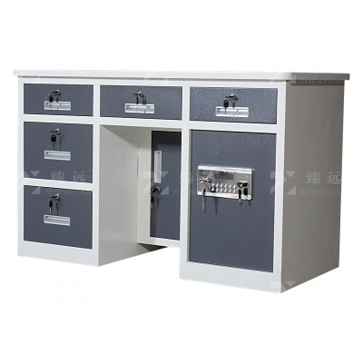 臻远 BXZ-14 钢制保险桌可投币收银财务桌1.2m灰白套五斗电子锁