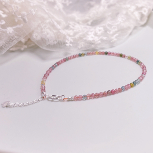 森系天然糖果色碧玺脚链性感脚环旺夫石纯银简约韩版气质水晶脚饰送女朋友老婆情人节七夕生日礼物