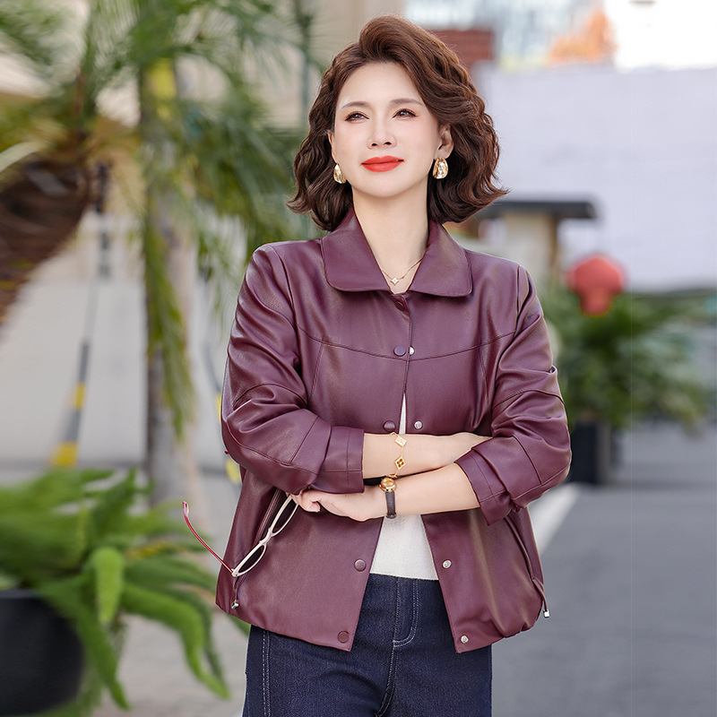 新款女装40-60中老年女士休闲外套妈妈款春装皮衣PU皮50岁衣服女