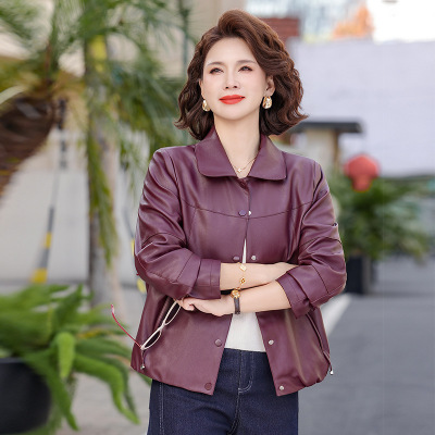 新款女装40-60中老年女士休闲外套妈妈款春装皮衣PU皮50岁衣服女