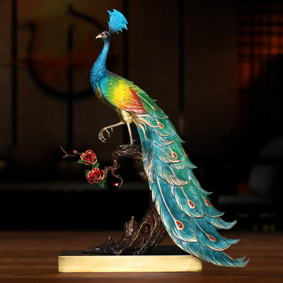 慕洛奇《百财富贵》全铜孔雀摆件装饰工艺品店铺开业创意礼品招财客厅书房茶室中式办公室摆件送礼物生意古典吉祥艺术喜庆摆件
