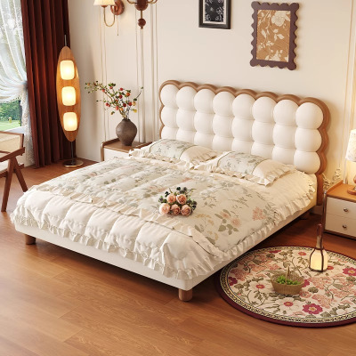 饼干床头层牛皮床主卧次卧双人大床实木真皮极简婚床