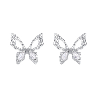 925纯银肌理不规则蝴蝶耳钉女耳环耳饰冷淡风ins小众2025年送女朋友老婆情人节七夕生日礼物