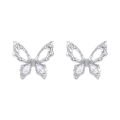 925纯银肌理不规则蝴蝶耳钉女耳环耳饰冷淡风ins小众2025年送女朋友老婆情人节七夕生日礼物