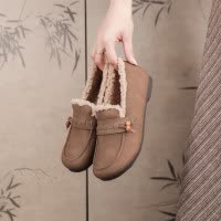 25秋冬真皮勃肯鞋女舒适加绒毛毛复古磨砂牛皮软底平底鞋大码43-4