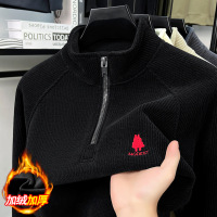 加绒保暖半拉链领男士针织衫2025冬季新款休闲时尚打底卫衣男