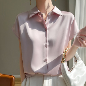 无袖缎面真丝衬衫女短袖上衣高级感正装夏季叠穿醋酸打底衬衣