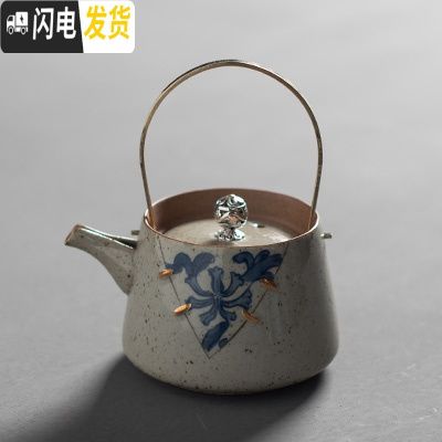 三维工匠青花提梁壶 仿古铜把手提壶茶壶描金缮陶瓷家用特色功夫茶具