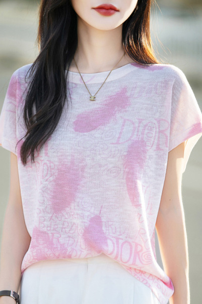 设计感竹节麻冰丝短袖T恤女夏季新款大码胖MM宽松遮肚子减龄上衣