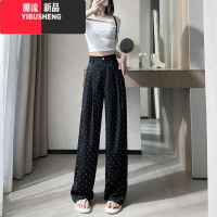 YIBUSHENG黑色波点醋酸裤子女季薄款高腰垂感休闲裤小个子缎面冰丝阔腿裤