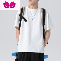 七斓男士短袖t恤内搭圆领宽松衣服夏季潮流纯色白色半袖大码男装