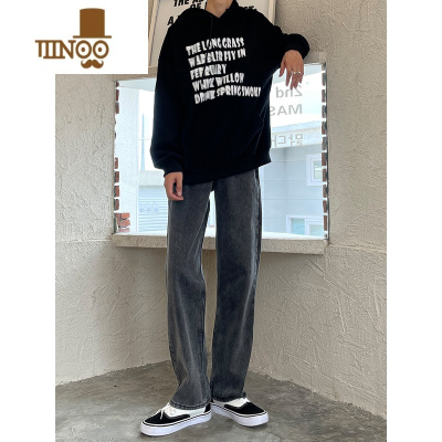 YANXU2023夏季新品烟灰色垂感直筒牛仔裤男款休闲宽松坠感裤子男