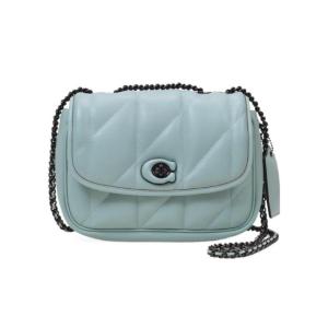 蔻驰(COACH)女式单肩包徽标链式翻盖搭扣链条肩带同色缝线 蓝色