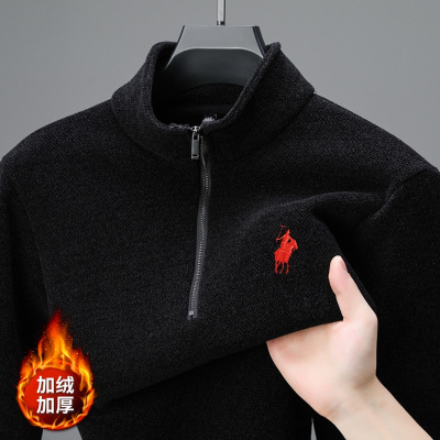 雪貂绒毛衣男加绒秋冬季新款立领拉链休闲保暖男士针织衫
