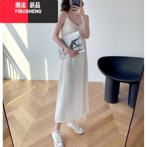 YIBUSHENG黑色吊带裙女2024季新款宽松显瘦外穿打底内搭长款雪纺连衣裙潮
