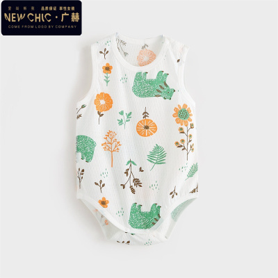 广赫宝宝包屁衣夏季无袖背心哈衣婴幼儿背心棉爬爬服婴儿三角哈衣潮