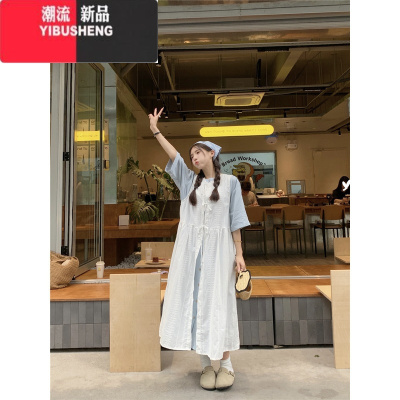 YIBUSHENG系带叠穿连衣裙女季2024新款韩系宽松休闲刺绣设计感无袖背心裙