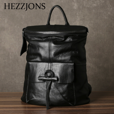 赫泽琼斯HEZZJONS真皮男士旅行包进口意大利牛皮双肩包青年时尚潮流简约出差电脑包男神奢侈品行李包黑色进口意大利牛皮