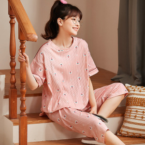 [定制]睡衣女夏季纯棉2025年新款七分裤春短袖家居服套装薄款