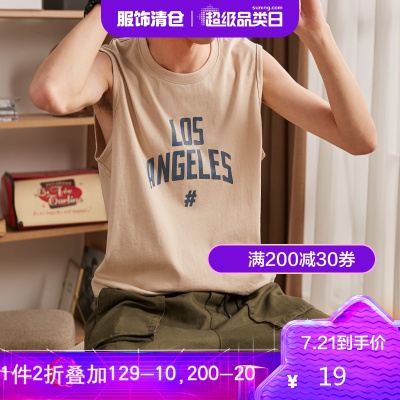 2折价19元-唐狮夏季新款背心恤男学生字母印花坎肩上衣运动无袖潮