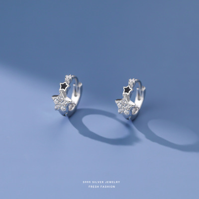 韩版滴胶星星s999纯银耳扣女时尚百搭微镶高级感足银耳骨扣批发送女朋友老婆情人节七夕生日礼物