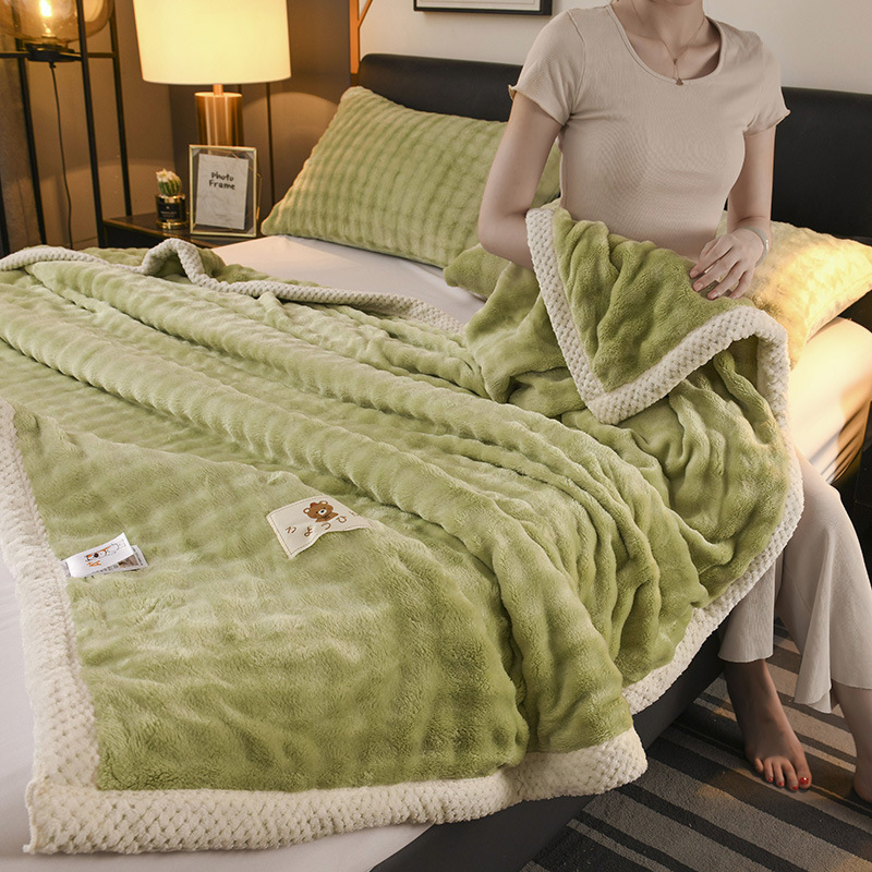 纯色兔毛绒毛毯双层加厚沙发毯办公室高克重盖毯冬季保暖新款